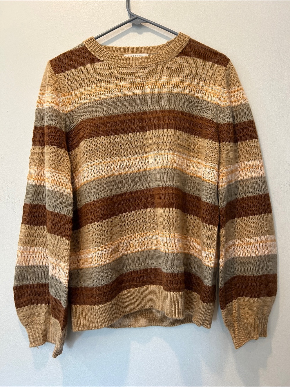 Liverpool Women's Striped Crewneck Sweater in Brown, Tan & Cream